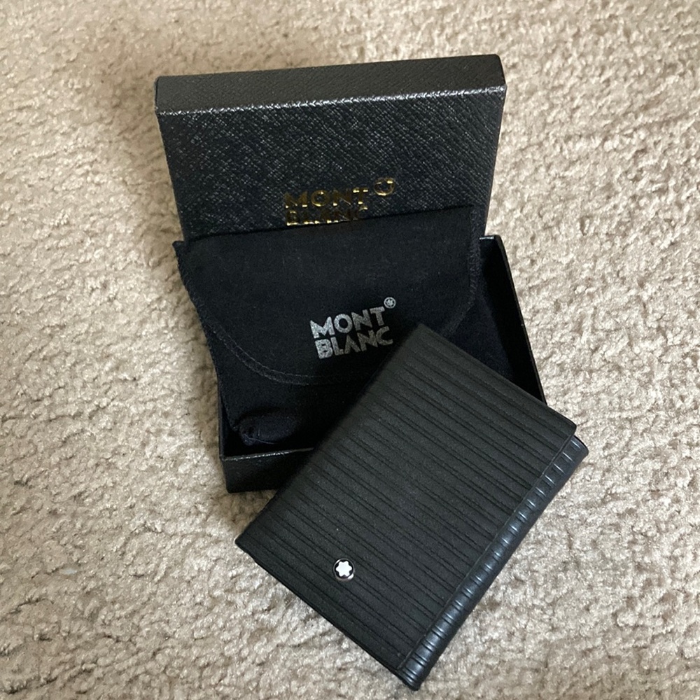 Genuine Mont Blanc Black Leather Wallet Platinum Leather Collection